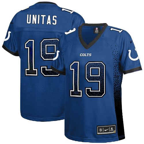 Women's Elite Johnny Unitas Nike Jersey Royal Blue - #19 Drift Fashion NFL Indianapolis Colts